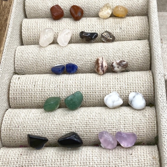 freeform gemstones dainty studs statement earrings - Picture 1 of 4